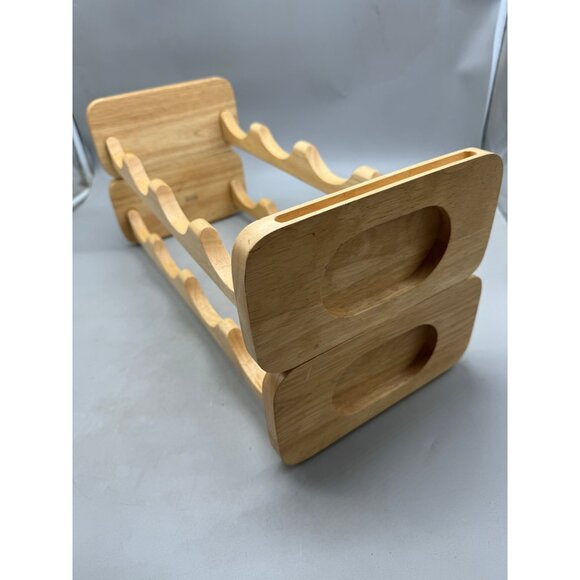 Wooden Countertop Wine Rack Holder For 6 Bottles Natural Finish Modern Design - Picture 9 of 11